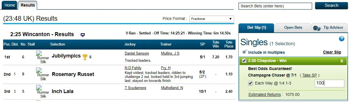 Each Way Terms in horse racing