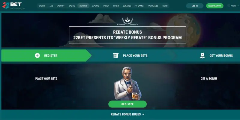 weekly-rebate-22bet-casino-bonus